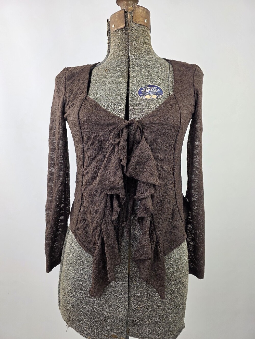 Good Days Project Chocolate Brown Lace Ruffle Tie-Front Cardigan Top Size M